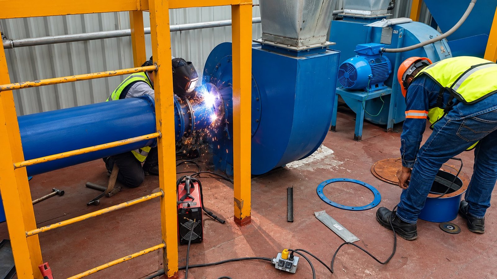 Personal de Servicios AURA trabajando en una línea de producción industrial